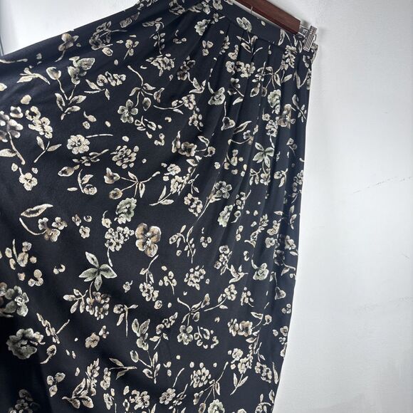 VTG Briggs New York Floral Midi Skirt Y2K Elastic Waist Black Cottagecore sz 14 - Picture 11 of 14